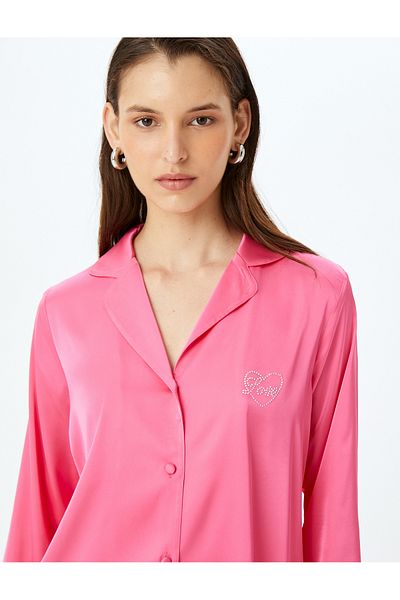 Koton Set de pijamale din satin cu guler cămașă cu mânecă lungă