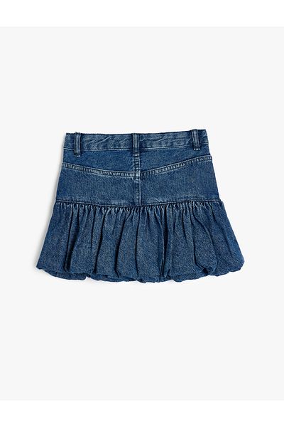 Koton Cotton Denim Skirt - Pleated and Pocket Detail