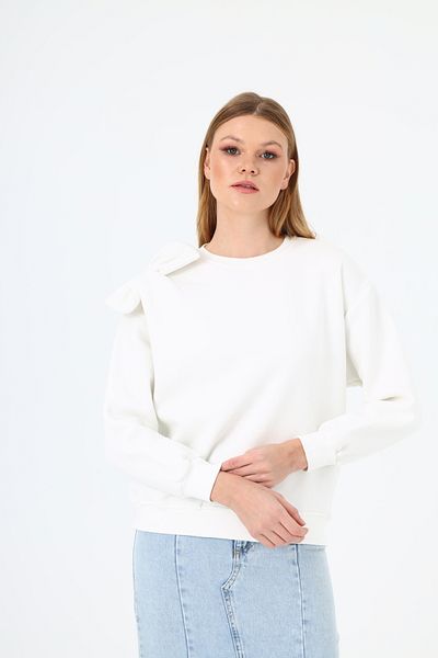 NATUFIAN STORE Women's 3 Thread Sweatshirt with Bow Detail on the Shoulder