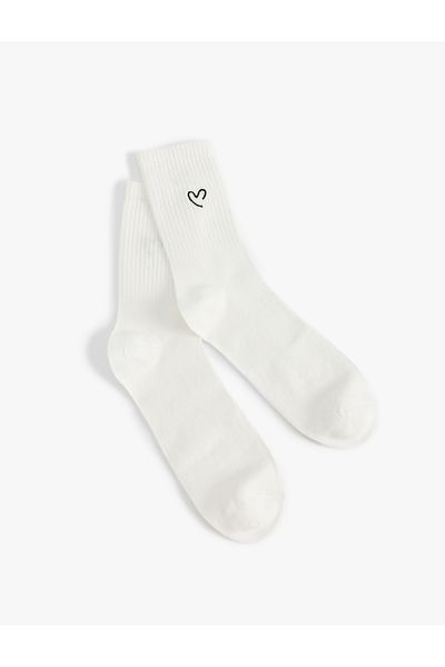 Koton Heart Embroidered Socks