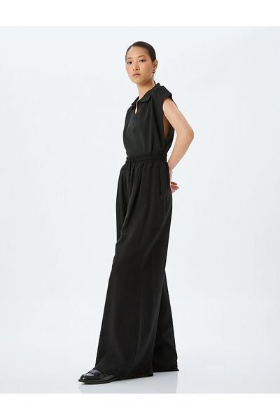 Koton Comfortable Fit Wide Leg High Waist Pants with Elastic Waist Pockets