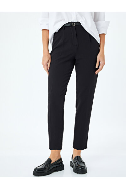 Koton Yüksek Bel Bol Kesim Siyah Melanj Kadın Pantolon 5SAK40031UW