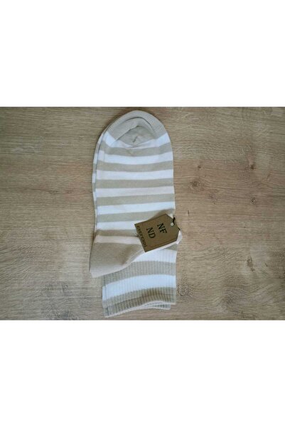 ENEFENDİ Кремави памучни чорапи с бели ивици и аромат - меки чорапи с мотиви
