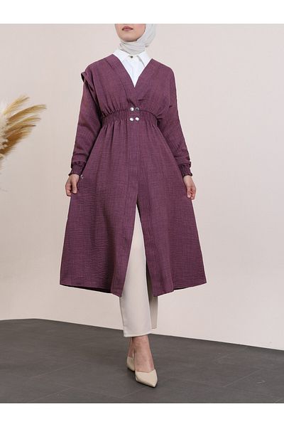 Modamorfo Snap Fastener Linen Cap with Elastic Sleeves and Waist - Molasses