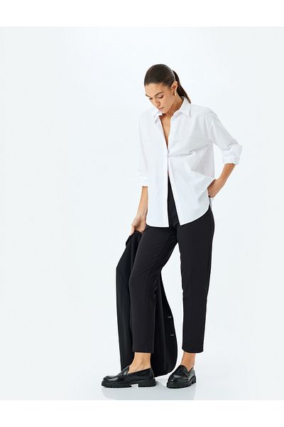 Koton Women's Black Canvas Trousers - 5Sak40031Uw