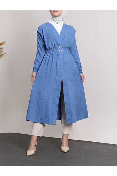 Modamorfo Indigo Linen Cap - Elastic Waist with Sleeves and Snaps