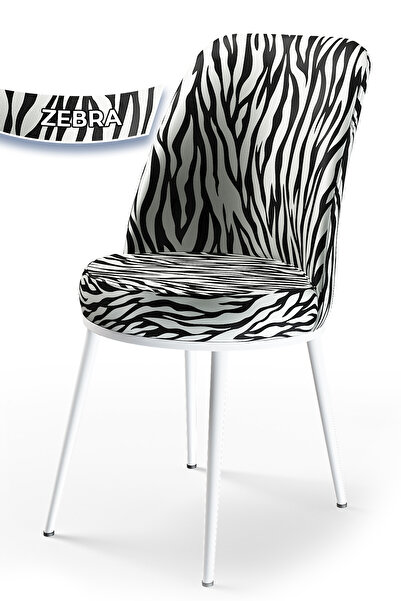 Canisa Tor Serisi Yuvarlak 90x90 Beyaz Sabit Masa 4 Zebra Desen Sandalye Mutfak Masası Takımı