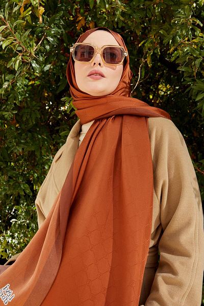 Levidor Coffee Honeycomb Pattern Monogram Silk Shawl