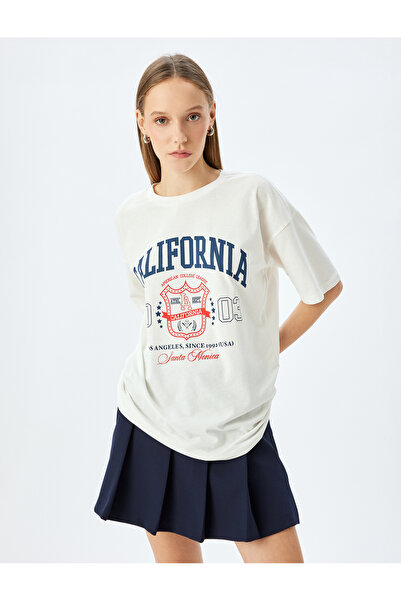 Koton Crew Neck Short Sleeve College Printed Oversize T-Shirt