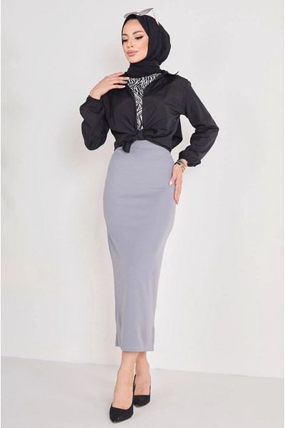 AVAVA Black Ottoman Fabric Long Pencil and Skirt