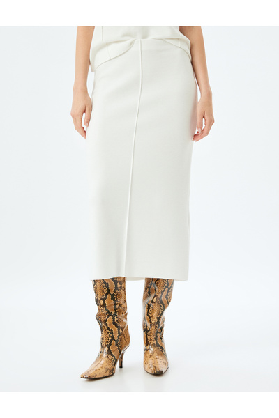 Koton Standard Waist Slim Fit Ribbed Long Pencil Skirt