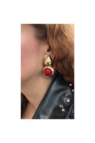 ParlaTakıAksesuar Taşlı Damla Sallantılı Küpe Altın Renk