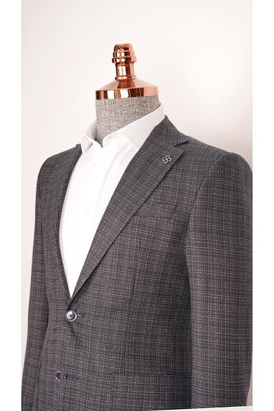 Suit Sartoria Men's Slim Fit Gray Plaid Navy Blue Jacket