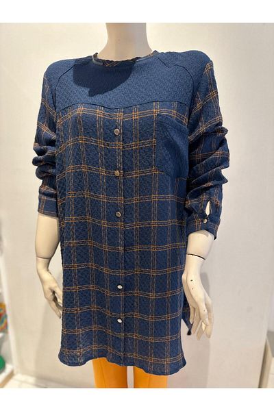 FUAT GÜRSEN Plus Size Muslin Fabric Checked Tunic