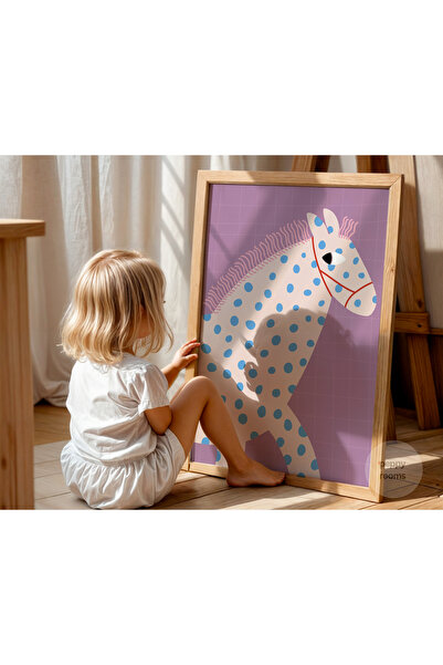 Peppy Rooms Doğal Ahşap Çerçeveli Çocuk Odası Tablo Sevimli At Soyut Tekli PEPPY-0050