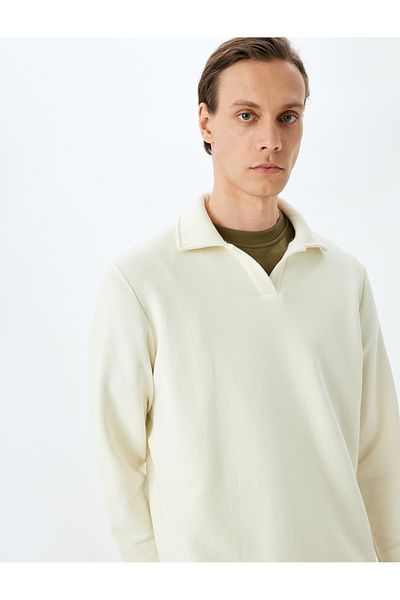 Koton Ανδρικό φούτερ Polo Neck Ecru 5sam70007mk