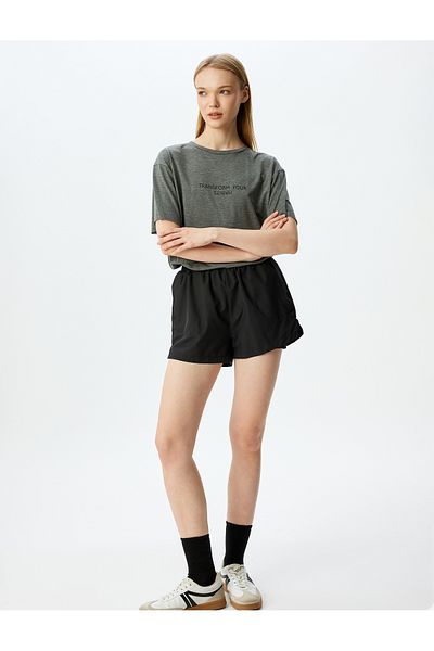 Koton Oversize Short Sleeve Slogan Printed Crew Neck Sports T-Shirt