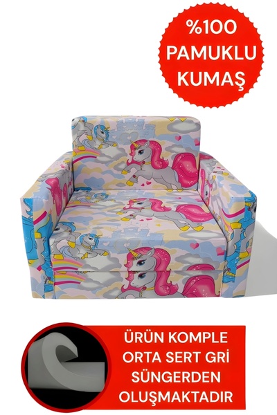 LENSA HOME Çocuk Yatağı Komple Sünger Katlanabilir Koltuklu-(0-4 YAŞ)%100 Pam...
