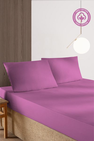 CEMETEKS FİRUZE 100% Cotton Purple Single Ranforce Fabric Fitted Sheet Pillowcases Set /100X200/120X200/