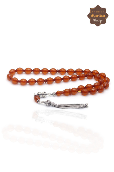 Midyat Nurtaş Gümüş Dark Honey Egg Cut Silver Tufted Crimped Amber Rosary 201...