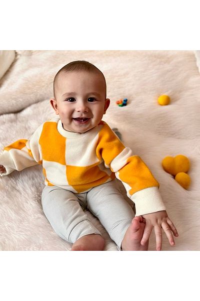 DİVİSTA Unisex Kids Orange White Checked Long Sleeve Sweatshirt