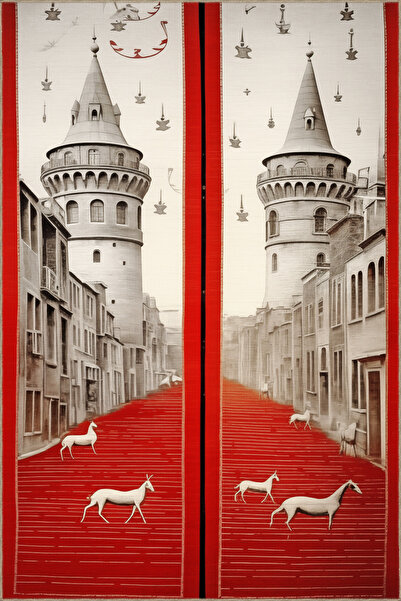 Rugs Modern Halı Συλλογή Dido 2 Μπεζ και κόκκινος τόνος με μοτίβο πύργων και ...