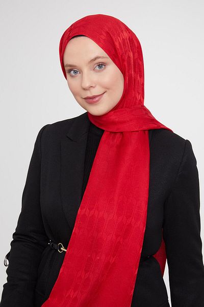 Levidor Red Geometric Pattern Jacquard Janjan Shawl