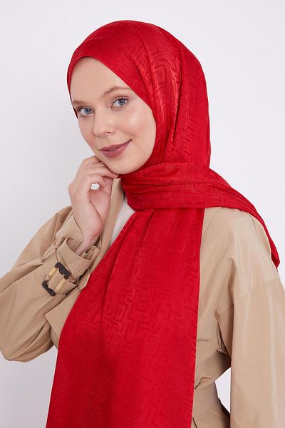 Levidor Red Labyrinth Pattern Jacquard Janjan Shawl