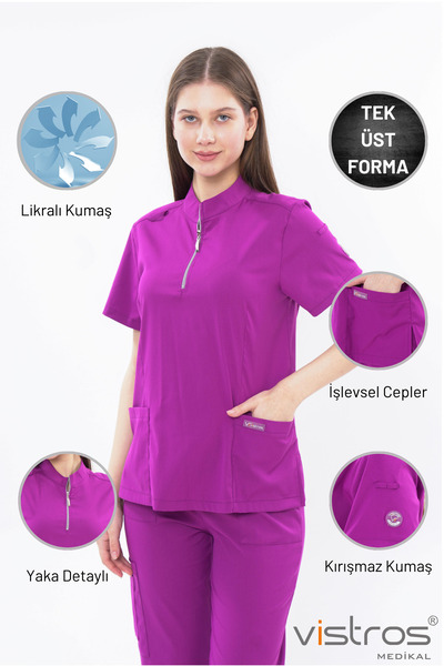 Vistros Medikal Likralı Yüksek Kaliteli Likralı Scrubs Hemşire Doktor Üniform...