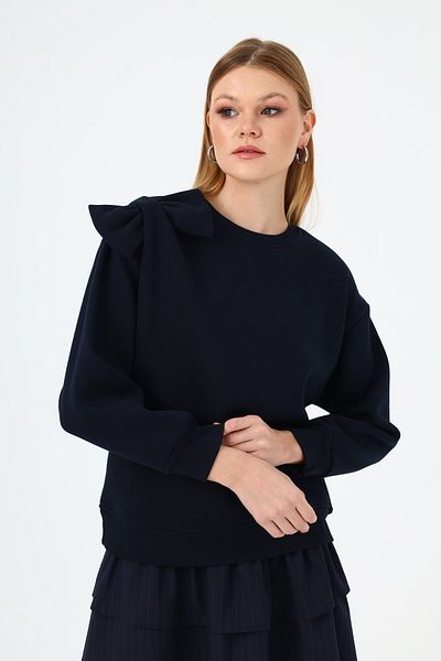 NATUFIAN STORE Women's 3 Thread Sweatshirt with Bow Detail on the Shoulder