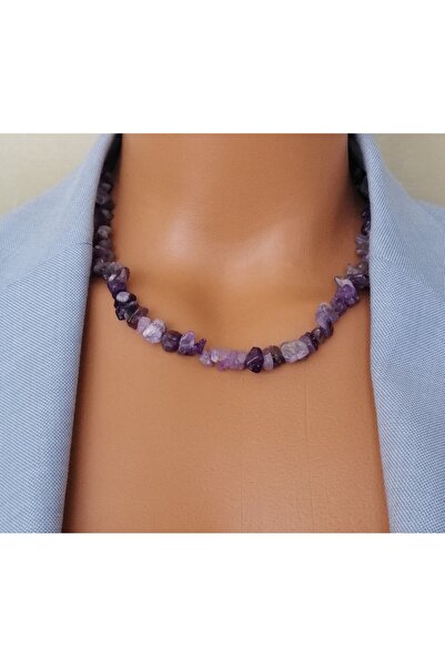 LemaStone قلادة من حجر الجمشت الطبيعي المكسور