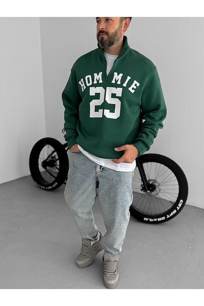 BYBASICMAN Dark Green 25 Printed Half Zip Sweat Lb-1013