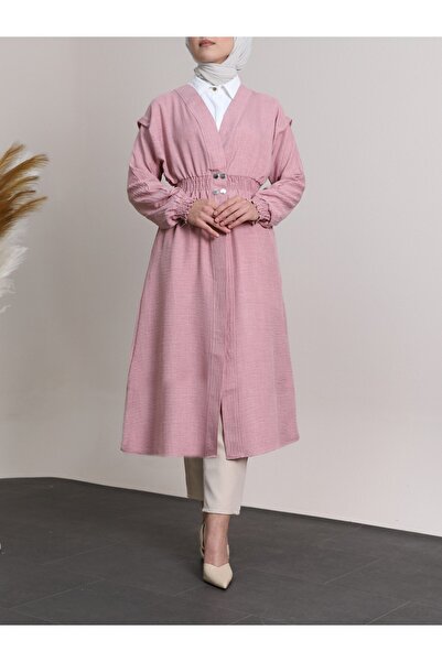 Modamorfo Kolu Ve Beli Lastikli Çıtçıtlı Keten Kap -pudra