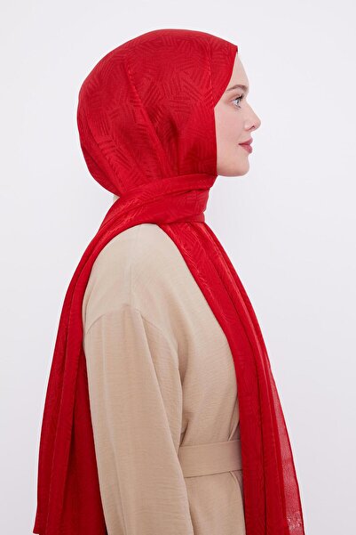 Levidor Kırmızı Çubuk Desen Jakarlı Janjan Şal