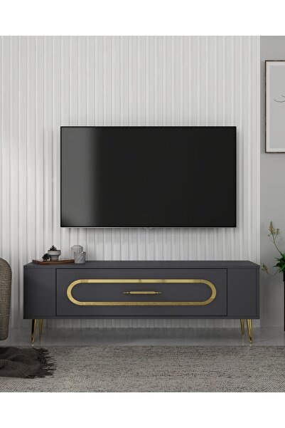 DEMONTE DECOR RETROP3DD TV SEHPASI ANTRASİT-ALTIN