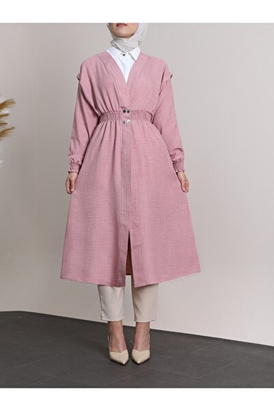 Modamorfo Kolu Ve Beli Lastikli Çıtçıtlı Keten Kap -pudra