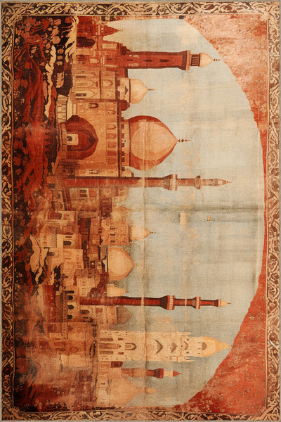 Rugs Modern Halı Dido 2 Koleksiyonu Şehir Temalı Cami Kule ve Gökyüzü Desenli Vintage Dekoratif Halı 07