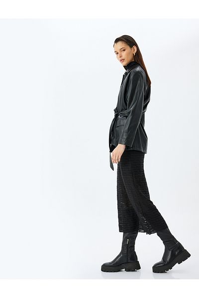 Koton Lined Midi Length Slim Fit Semi Sheer Textured Skirt
