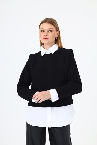 NATUFIAN STORE Women's Deep Shoulder Detailed 3 Thread Sweatshirt