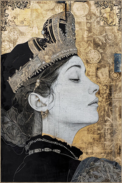 Rugs Modern Halı Dido 2 Collection Black and Beige Themed Queen Woman Portrai...