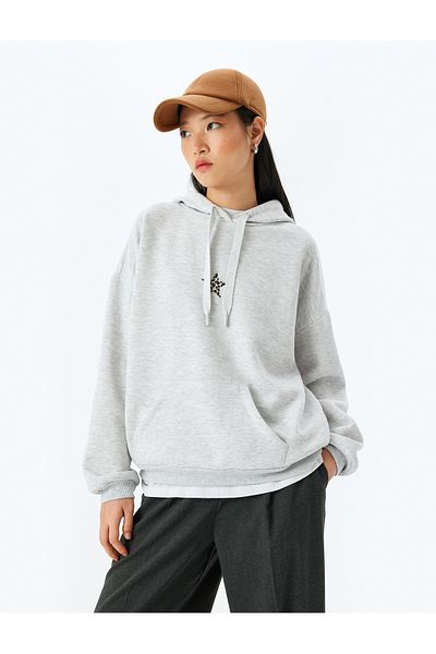 Koton Kangaroo Pocket Hooded Oversize Sweatshirt with Embroidered Back