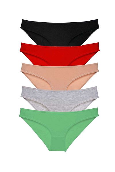 Easy Tedarik 5 Pieces Super Eco Set Lycra Women's Slip Panties Black Red Skin Gray Green
