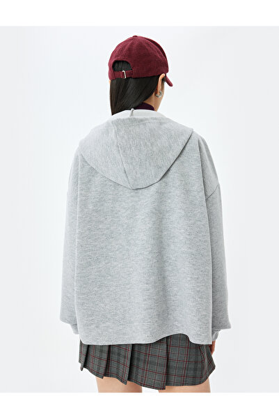Koton Oversize Cardigan with Hooded Zippered Stitching Detail
