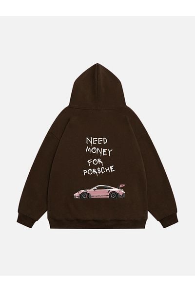 Mad&Calf Φούτερ Porsche Printed Unisex Oversize με κουκούλα Fleece