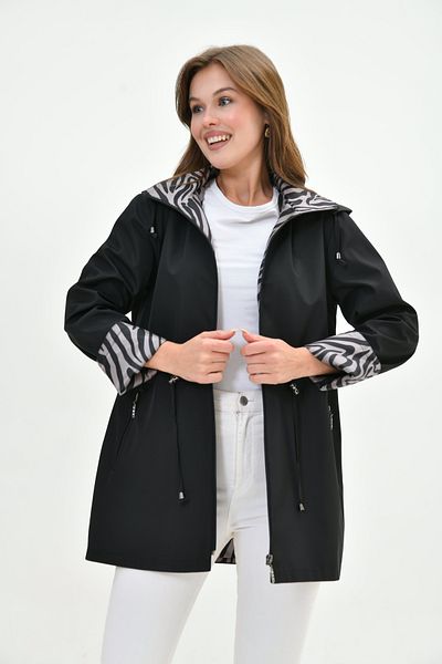 Butik Trench pentru femei, rezistent la apă, cu fermoar, cu glugă, cu imprimeu