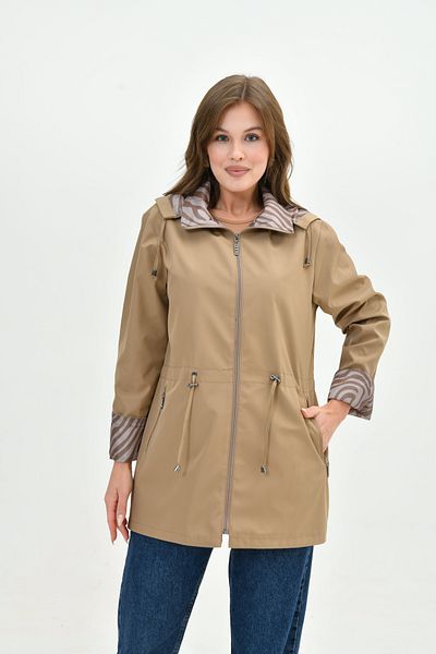 Butik Women's Water Resistant Plus Size Zip-Up Hooded Patterned Trench Coat