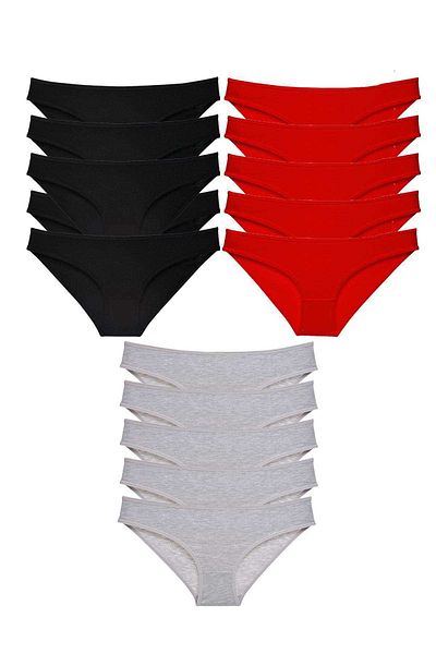 Easy Tedarik 15 Pieces Super Eco Set Lycra Women's Slip Panties Black Red Gray