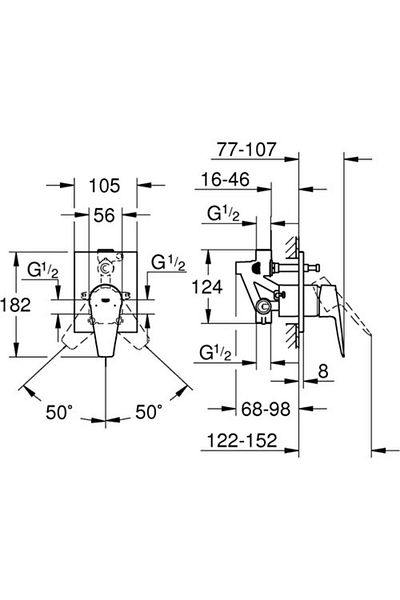 Grohe Bauedge Built-in Bathroom Faucet with Square Rosette (Inner Body Included) -29353001