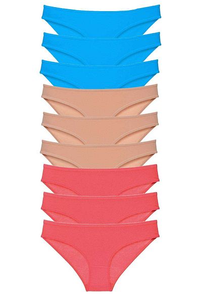 Easy Tedarik 9 Pieces Super Eco Set Lycra Women's Slip Panties Fuchsia Skin Blue