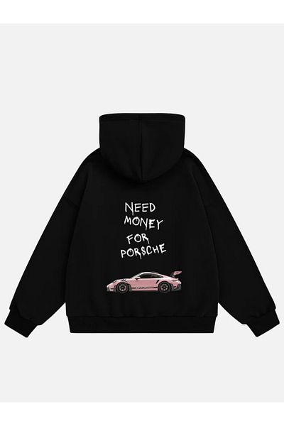 Mad&Calf Унисекс голям суитшърт с качулка и щампа Porsche